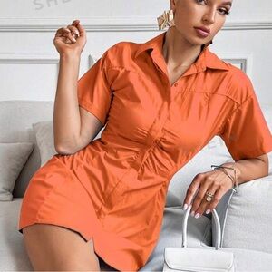 Privé Solid Ruched Front Shirt Dress
